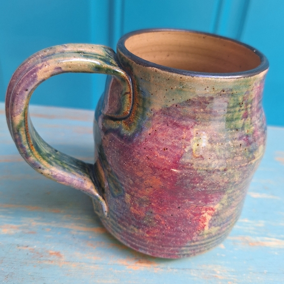 Blue Iris Pottery Clay Handmade Mug Glazed Color Swirl Signed by Artist Cup - Picture 13 of 16